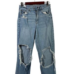 American Eagle Women’s Ripped Jeans Size 6 Rigid Denim Light Wash Distressed Raw
